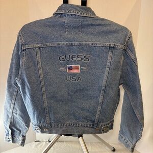 Guess 90's Vintage Women's Cropped American Flag USA Jean Jacket Size Small